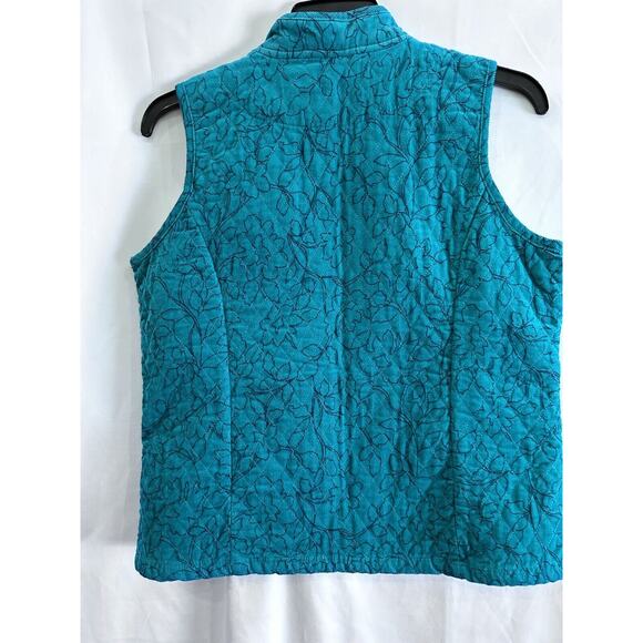 VTG Basic Editions Women's Quilted Corduroy Jacket Vest Size M Teal Floral - Picture 5 of 16